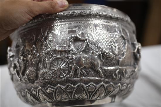 A late 19th/early 20th century Burmese silver jardinere, gross 43 oz.